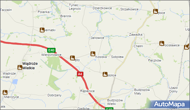 mapa Kosiska gmina Wądroże Wielkie, Kosiska gmina Wądroże Wielkie na mapie Targeo