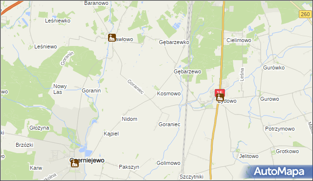 mapa Kosmowo gmina Czerniejewo, Kosmowo gmina Czerniejewo na mapie Targeo