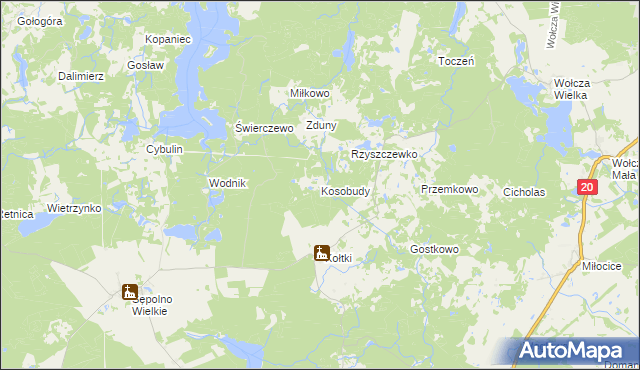 mapa Kosobudy gmina Biały Bór, Kosobudy gmina Biały Bór na mapie Targeo