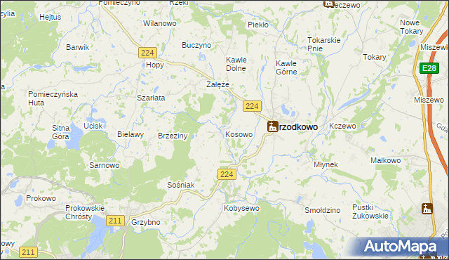 mapa Kosowo gmina Przodkowo, Kosowo gmina Przodkowo na mapie Targeo