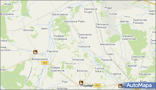 mapa Kostrzyna gmina Przystajń, Kostrzyna gmina Przystajń na mapie Targeo