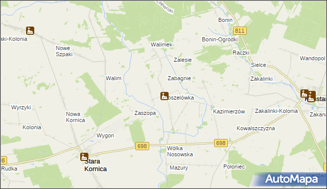mapa Koszelówka gmina Stara Kornica, Koszelówka gmina Stara Kornica na mapie Targeo