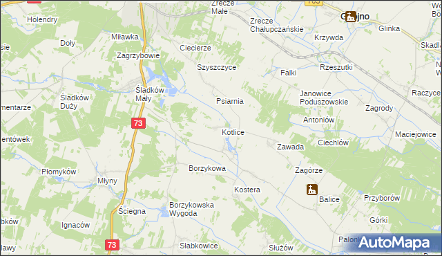 mapa Kotlice gmina Chmielnik, Kotlice gmina Chmielnik na mapie Targeo