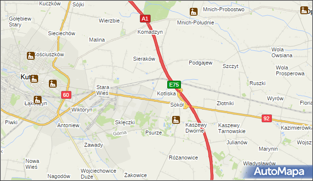 mapa Kotliska gmina Kutno, Kotliska gmina Kutno na mapie Targeo