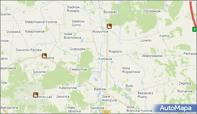 mapa Kotowice gmina Zgierz, Kotowice gmina Zgierz na mapie Targeo
