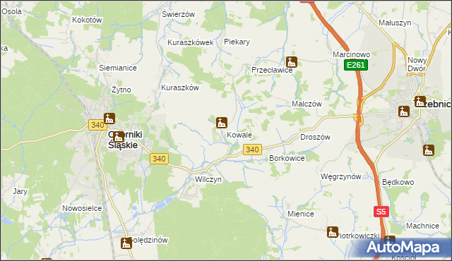 mapa Kowale gmina Oborniki Śląskie, Kowale gmina Oborniki Śląskie na mapie Targeo