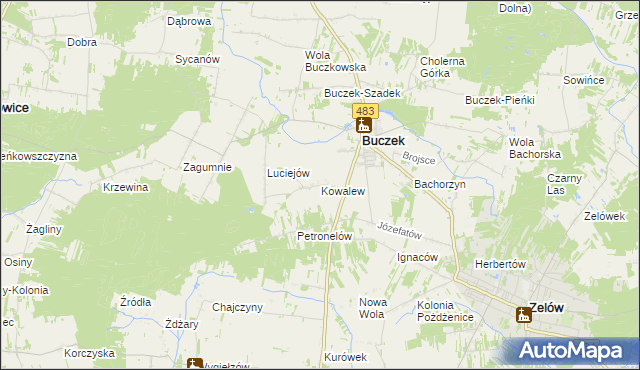 mapa Kowalew gmina Buczek, Kowalew gmina Buczek na mapie Targeo