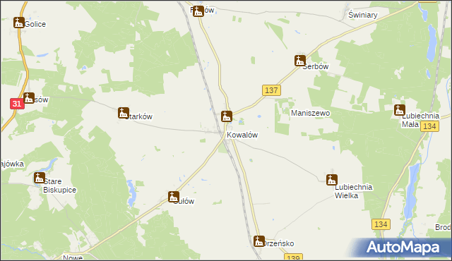 mapa Kowalów gmina Rzepin, Kowalów gmina Rzepin na mapie Targeo
