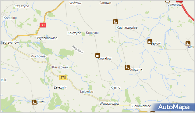mapa Kowalów gmina Wiązów, Kowalów gmina Wiązów na mapie Targeo