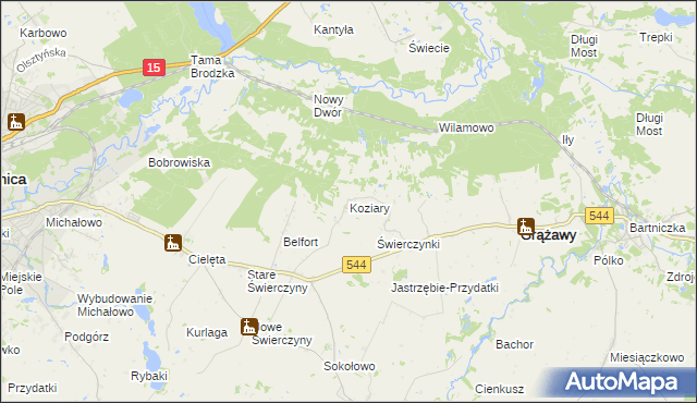 mapa Koziary, Koziary na mapie Targeo