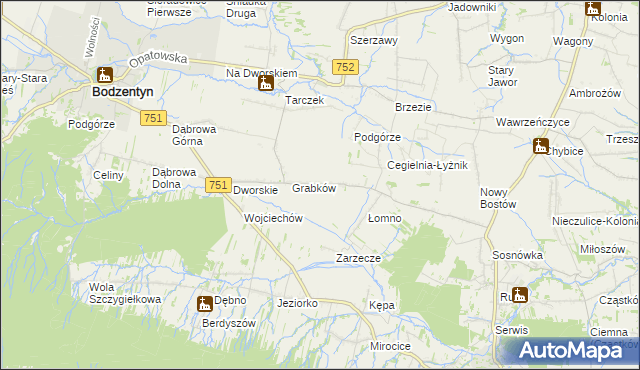 mapa Krajków gmina Pawłów, Krajków gmina Pawłów na mapie Targeo