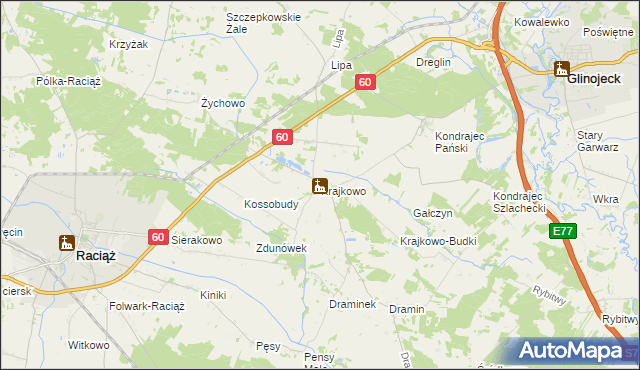 mapa Krajkowo gmina Raciąż, Krajkowo gmina Raciąż na mapie Targeo