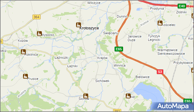 mapa Krajów gmina Krotoszyce, Krajów gmina Krotoszyce na mapie Targeo