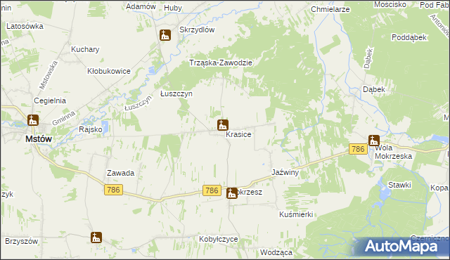 mapa Krasice gmina Mstów, Krasice gmina Mstów na mapie Targeo