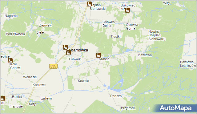 mapa Krasne gmina Adamówka, Krasne gmina Adamówka na mapie Targeo
