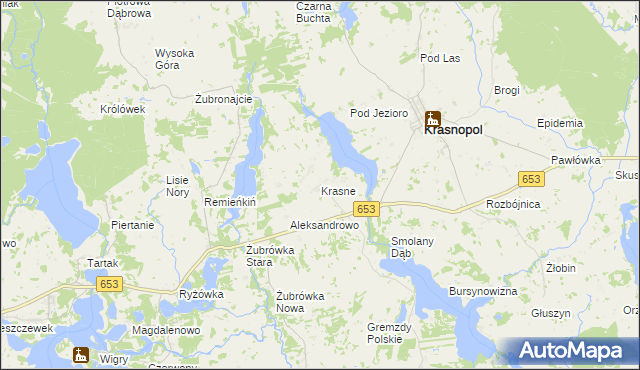 mapa Krasne gmina Krasnopol, Krasne gmina Krasnopol na mapie Targeo