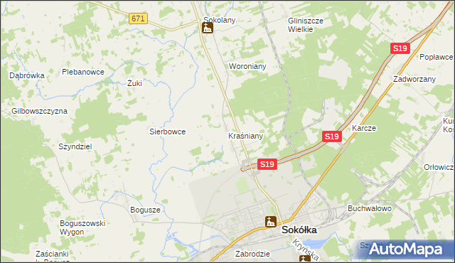 mapa Kraśniany, Kraśniany na mapie Targeo