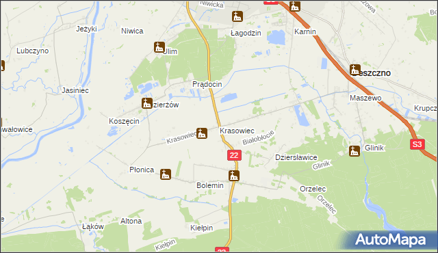 mapa Krasowiec, Krasowiec na mapie Targeo