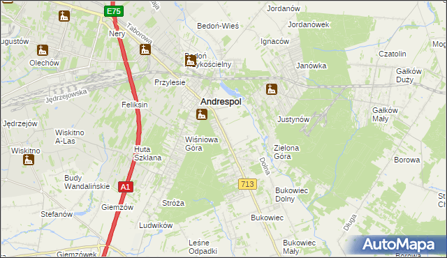 mapa Kraszew gmina Andrespol, Kraszew gmina Andrespol na mapie Targeo