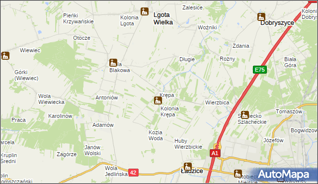 mapa Krępa gmina Lgota Wielka, Krępa gmina Lgota Wielka na mapie Targeo