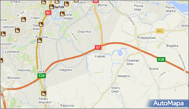 mapa Krępiec gmina Pruszcz Gdański, Krępiec gmina Pruszcz Gdański na mapie Targeo