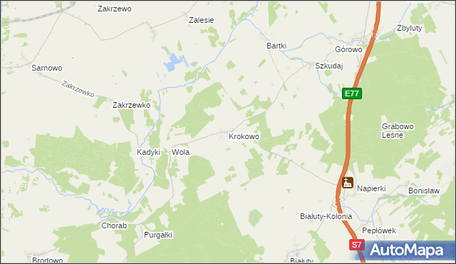 mapa Krokowo gmina Kozłowo, Krokowo gmina Kozłowo na mapie Targeo