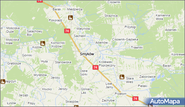 mapa Królewiec gmina Smyków, Królewiec gmina Smyków na mapie Targeo