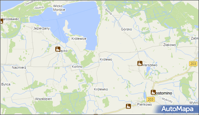 mapa Królewo gmina Postomino, Królewo gmina Postomino na mapie Targeo