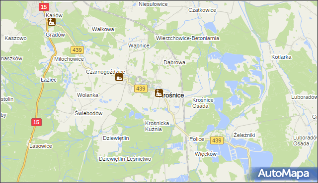 mapa Krośnice powiat milicki, Krośnice powiat milicki na mapie Targeo