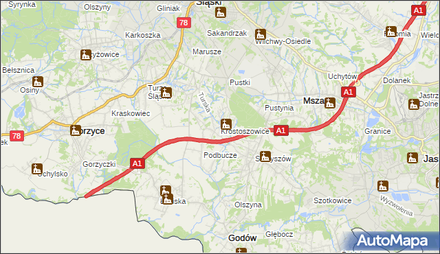 mapa Krostoszowice, Krostoszowice na mapie Targeo