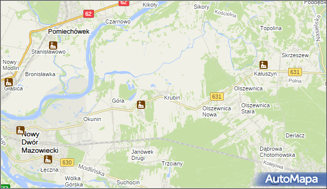 mapa Krubin gmina Wieliszew, Krubin gmina Wieliszew na mapie Targeo