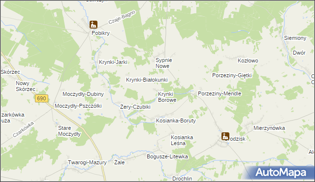 mapa Krynki Borowe, Krynki Borowe na mapie Targeo