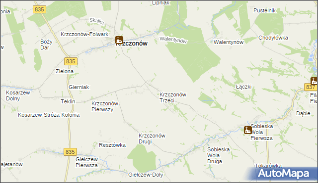 mapa Krzczonów Trzeci, Krzczonów Trzeci na mapie Targeo