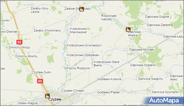 mapa Krzeczkowo-Nowe Bieńki, Krzeczkowo-Nowe Bieńki na mapie Targeo