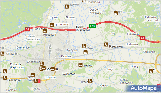 mapa Krzeczów gmina Rzezawa, Krzeczów gmina Rzezawa na mapie Targeo