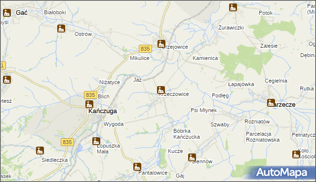 mapa Krzeczowice, Krzeczowice na mapie Targeo
