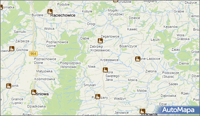 mapa Krzesławice gmina Raciechowice, Krzesławice gmina Raciechowice na mapie Targeo