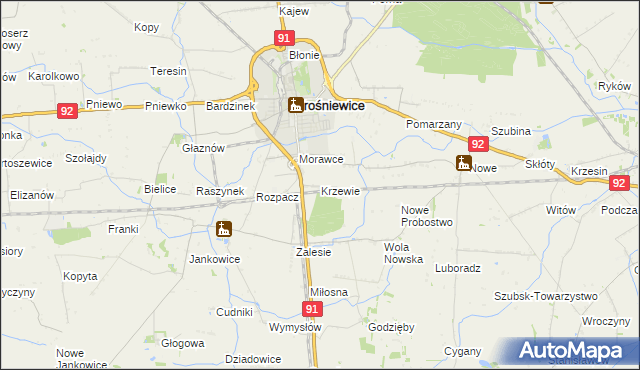 mapa Krzewie gmina Krośniewice, Krzewie gmina Krośniewice na mapie Targeo