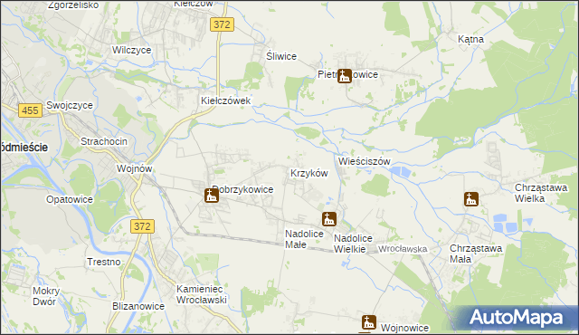 mapa Krzyków gmina Czernica, Krzyków gmina Czernica na mapie Targeo