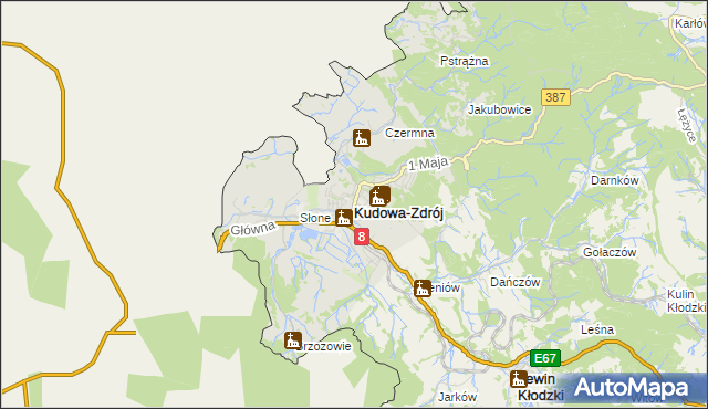 mapa Kudowa-Zdrój, Kudowa-Zdrój na mapie Targeo