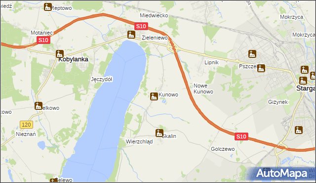 mapa Kunowo gmina Kobylanka, Kunowo gmina Kobylanka na mapie Targeo