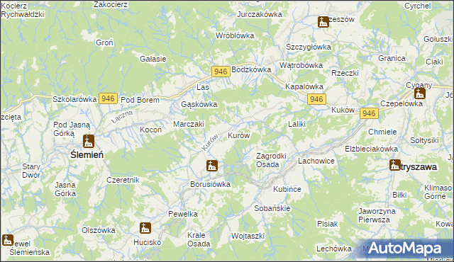 mapa Kurów gmina Stryszawa, Kurów gmina Stryszawa na mapie Targeo