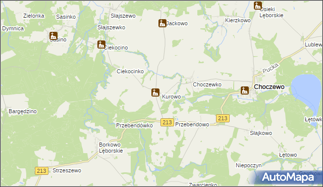 mapa Kurowo gmina Choczewo, Kurowo gmina Choczewo na mapie Targeo