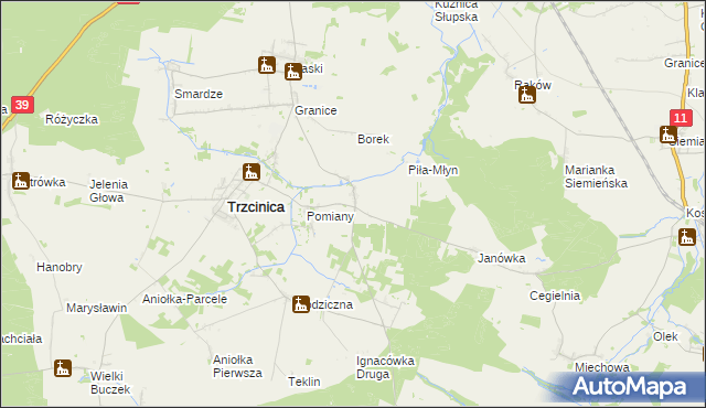 mapa Kuźnica Trzcińska, Kuźnica Trzcińska na mapie Targeo