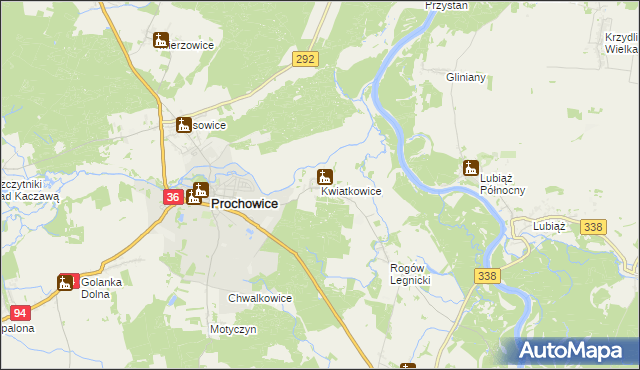 mapa Kwiatkowice gmina Prochowice, Kwiatkowice gmina Prochowice na mapie Targeo