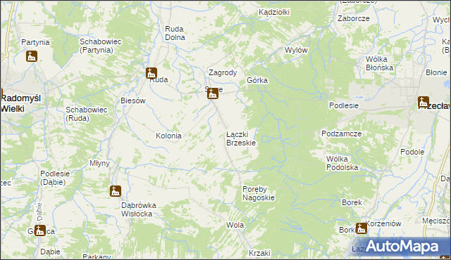 mapa Łączki Brzeskie, Łączki Brzeskie na mapie Targeo