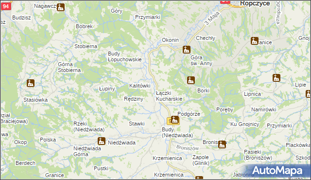 mapa Łączki Kucharskie, Łączki Kucharskie na mapie Targeo