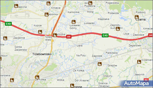 mapa Łąka gmina Trzebownisko, Łąka gmina Trzebownisko na mapie Targeo