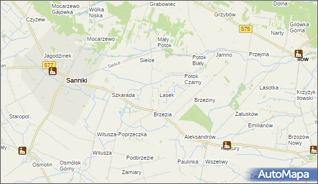 mapa Lasek gmina Sanniki, Lasek gmina Sanniki na mapie Targeo