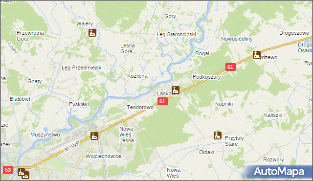 mapa Laskowiec gmina Rzekuń, Laskowiec gmina Rzekuń na mapie Targeo